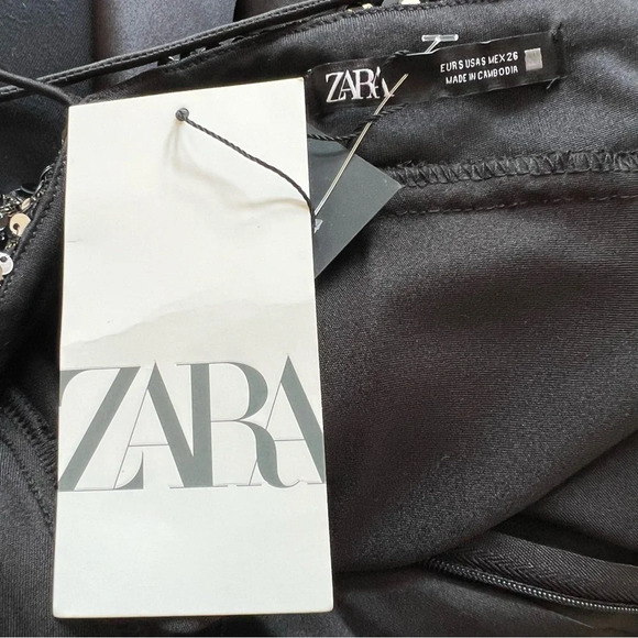New! Zara Black Satin Contrast Sequin Maxi Slip Dress nwt 26138 - Picture 12 of 15